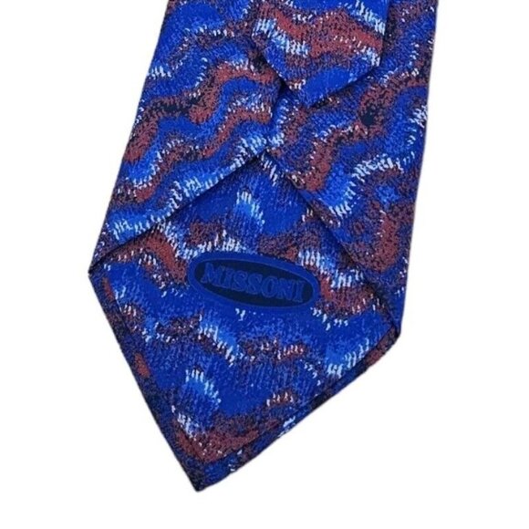 MISSONI Men's 100% Silk Necktie LUXURY Tie Blue Wave W:3.6" EUC - Picture 4 of 4